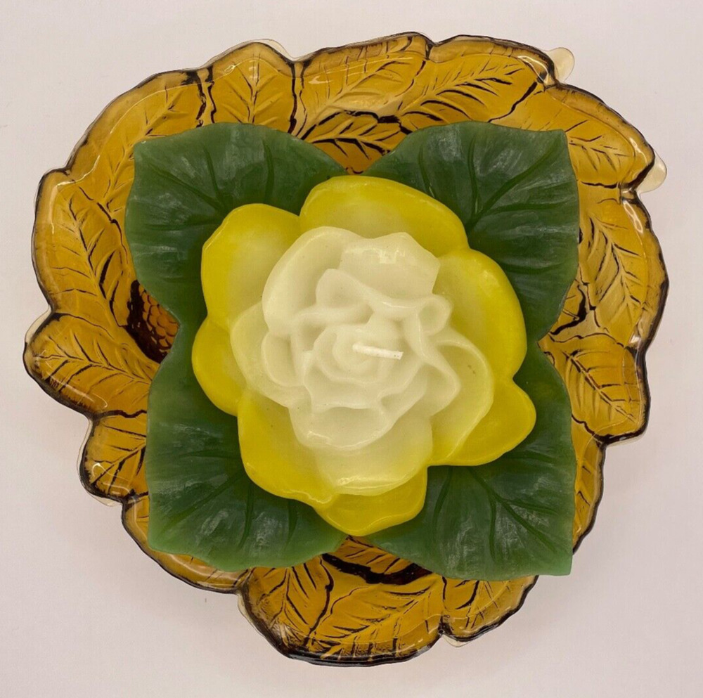 Vintage Indiana Amber Glass Harvest Grapevine Leaf Candy Dish ONLY Pre-owned